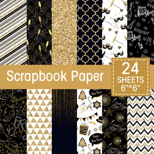 Papier de Scrapbooking Nouvel An Or Noir Papier Cartonné Carré Décoratif Pour Artisanat DIY Album Photo Journaling