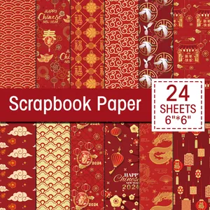 Χαρτί Scrapbook με Μοτίβο Δράκου Σελήνης Πρωτοχρονιάς Κόκκινο Χρυσό Χαρτόνι για DIY Διακόσμηση Ημερολογίου