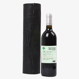 Funny Prescription Red Wine label on bottle with premium black textured gift box set