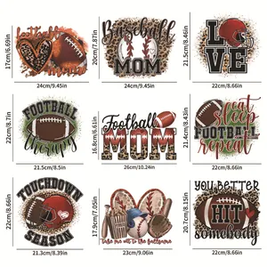Tableau des tailles pour 9 écussons thermocollants sportifs pour t-shirts rugby et baseball