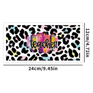 UV DTF transfer sticker for 16oz glass featuring teacher quote and colorful leopard pattern