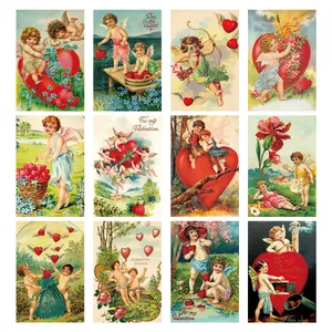 Vintage Valentine's Day Postcards Cupid Heart Floral Patterns Victorian Style Greeting Cards Gift Decoration Retro Paper