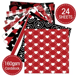24 sheets of 160gsm Valentine themed cardstock with red and black heart patterns