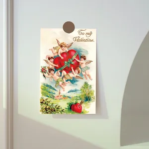 Vintage Cupid Valentine postcard with To my Valentine text on a white wall