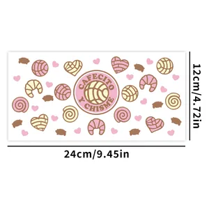 Pegatina UV DTF para vasos 16oz con diseño de pan mexicano Cafecito y Chisme