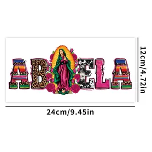 Autocollant de transfert UV DTF pour verre 16oz avec motif ABUELA floral et léopard