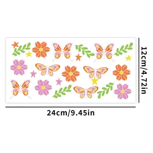 Adesivo UV DTF dettagliato con farfalle colorate e motivi floreali per decorazione
