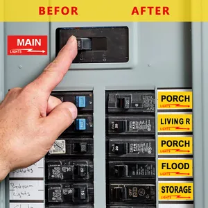 Detailed close-up of color-coded circuit breaker labels for organized panel management