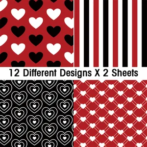 Detail showing 12 geometric Valentine patterns for scrapbooking and DIY paper crafts