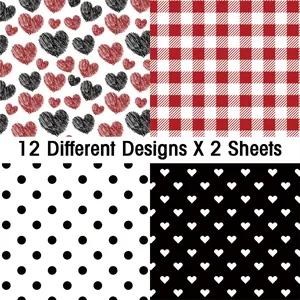 Scrapbook paper pack with 12 heart and gingham designs for DIY albums and crafts