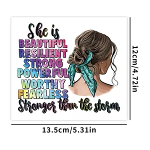 Detail view of UV DTF transfer sticker showing female profile and floral scarf design