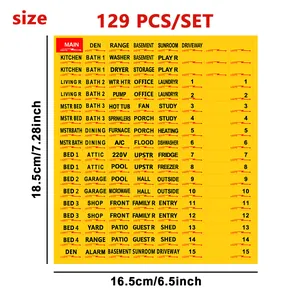 129-piece yellow adhesive breaker box panel labels for home electrical identification