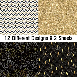 Détails de 12 papiers à motifs de fête noir et or pour scrapbooking et cadeaux créatifs