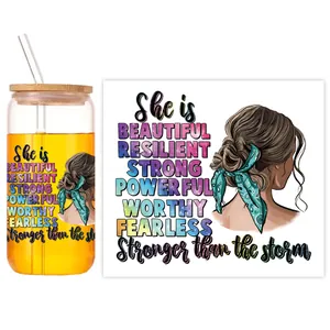 16oz Can Shaped Glass Cup Set With Bamboo Lid And Glass Straw Motivational Aesthetic Tumbler For Women Daily Use