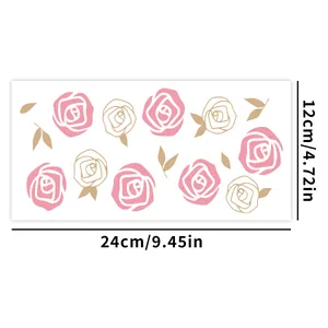 Detaillierte Größentabelle für UV DTF Sticker mit Rosenmuster, Maße 24cm mal 12cm