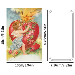 Detailed dimension guide for vintage Valentine's Day Cupid postcards and decorative frames
