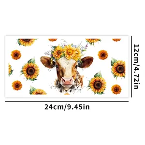 Größenansicht des UV DTF Aufklebers mit Kuh und Sonnenblume für Gläser, 24x12 cm Format
