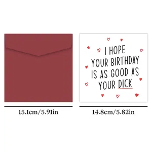 Funny birthday card with dark red envelope and humorous text message for unique gifts