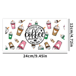 Size specifications for UV DTF coffee-themed cup wrap sticker measuring 24cm by 12cm
