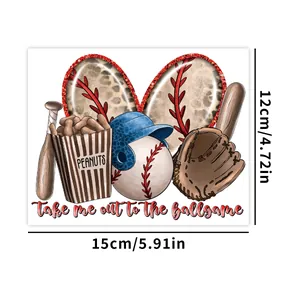 Sticker UV DTF baseball en forme de cœur pour tasses 16oz avec dimensions 15x12cm