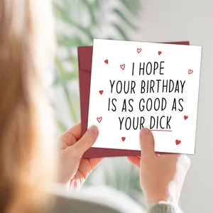 Adult humor birthday card with burgundy envelope featuring funny text and red hearts