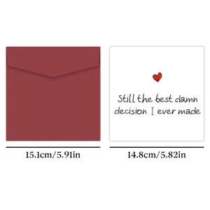 Funny anniversary greeting card with red heart and envelope showing exact dimensions