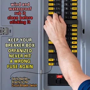 Waterproof self-adhesive circuit breaker labels with yellow background for home organization