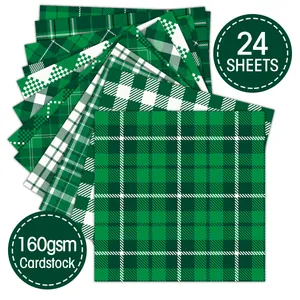 24 sheets of 160gsm St. Patrick's Day green plaid cardstock for DIY scrapbooking