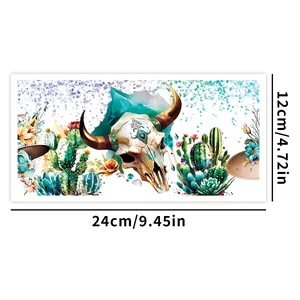 Detail eines 24x12cm UV DTF Stickers mit Bohème-Stierkopf und Kakteen für Glasbecher