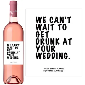 Set of 4 creative wedding wine bottle stickers with humorous congratulatory message