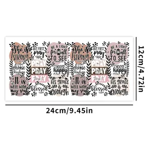 Dettaglio adesivo UV DTF 24x12cm con citazioni motivazionali per bicchieri da 16oz