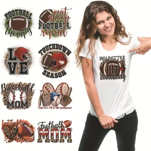 Autocollants DTF rugby et baseball pour t-shirts avec motifs léopard et transferts thermiques
