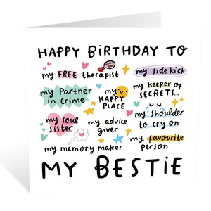 Biglietto d'auguri divertente per migliore amica con motivi doodle e busta inclusa