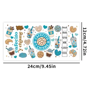 Pegatina UV DTF de 24x12cm con diseño cafecito y chisme para personalización de vasos de vidrio