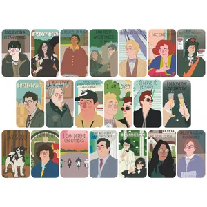 Set of 21 Good Omens Affirmation cards featuring creative flat illustrations and warm quotes