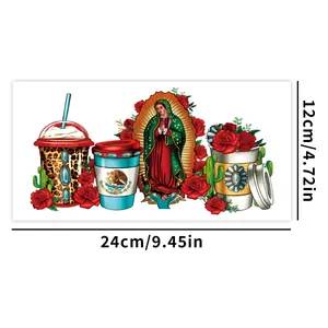 Dimensions détaillées de l'autocollant UV DTF avec motifs culturels mexicains et floraux