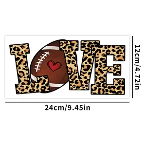 Detail van LOVE design UV-transfersticker met luipaardprint en football voor 16oz bekers