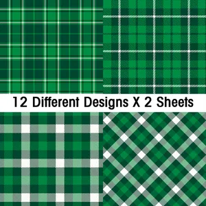 Detail view of 12 green plaid patterns for scrapbooking including 24 decorative sheets