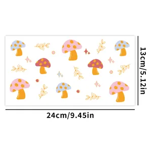 Kleurrijke paddenstoel en ster UV DTF transfer sticker voor 16oz glas met afmetingen