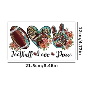 Football Love Peace UV DTF transfer sticker for 16oz libbey glass with leopard patterns