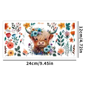 Detailansicht des Highland-Kuh UV-Aufklebers für 16oz Gläser mit Maßangaben zur Größe