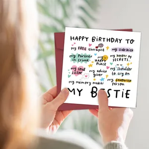 Divertente biglietto di compleanno per migliore amica con busta rossa in mani calde