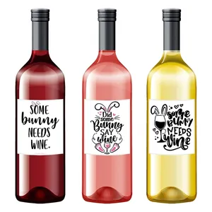 Easter bunny wine bottle labels set with funny puns on assorted wine bottles