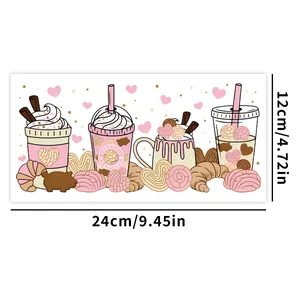 Dimensions détaillées de 12cmx24cm pour sticker transfert UV DTF café et croissant mignon