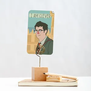 Good Omens affirmation card deck with wooden base and metal wire stand holder for desk decoration