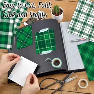 Green buffalo plaid scrapbook paper for DIY crafts with easy to cut and fold features