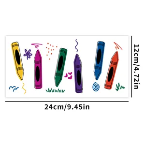 Detail view of 24x12cm UV DTF transfer sticker with colorful crayon graffiti patterns