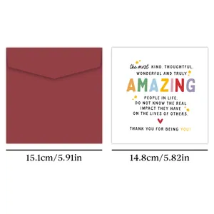 Detailed view of white AMAZING birthday card with 5.9 inch red envelope and heart icons
