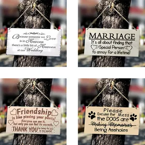 Rustic Wooden Hanging Sign With Jute Rope For Wall Decor Funny Quotes Marriage Friendship Dog Memorial Wedding Plaque Home Decor