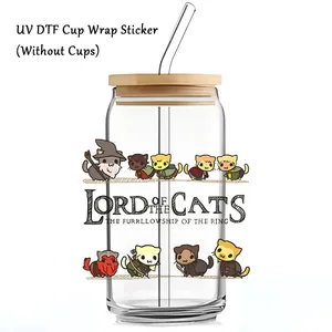 Lord Of The Cats UV DTF Αυτοκόλλητο Για Γυάλινο Κύπελλο Libbey Αδιάβροχο Μόνιμο Αυτοκόλλητο Μεταφοράς Καρτούν Γάτα Σχέδιο Χαρακτήρα DIY Διακοσμητικό Χωρίς Κύπελλο